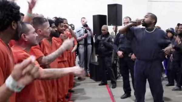 
                              Kanye West performs songs from Jesus Is King for tearful prison inmates 
                      